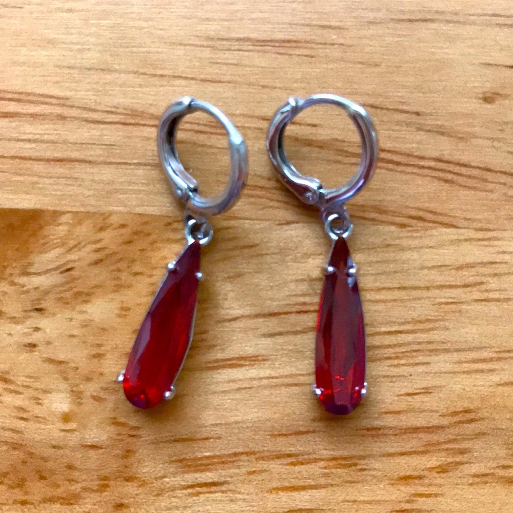 Red Long Teardrop Earrings